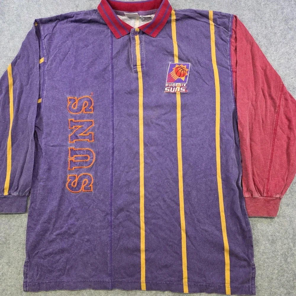 Vintage Phoenix Suns Shirt Mens Large Purple NBA Basketball Long Sleeve Polo 90s